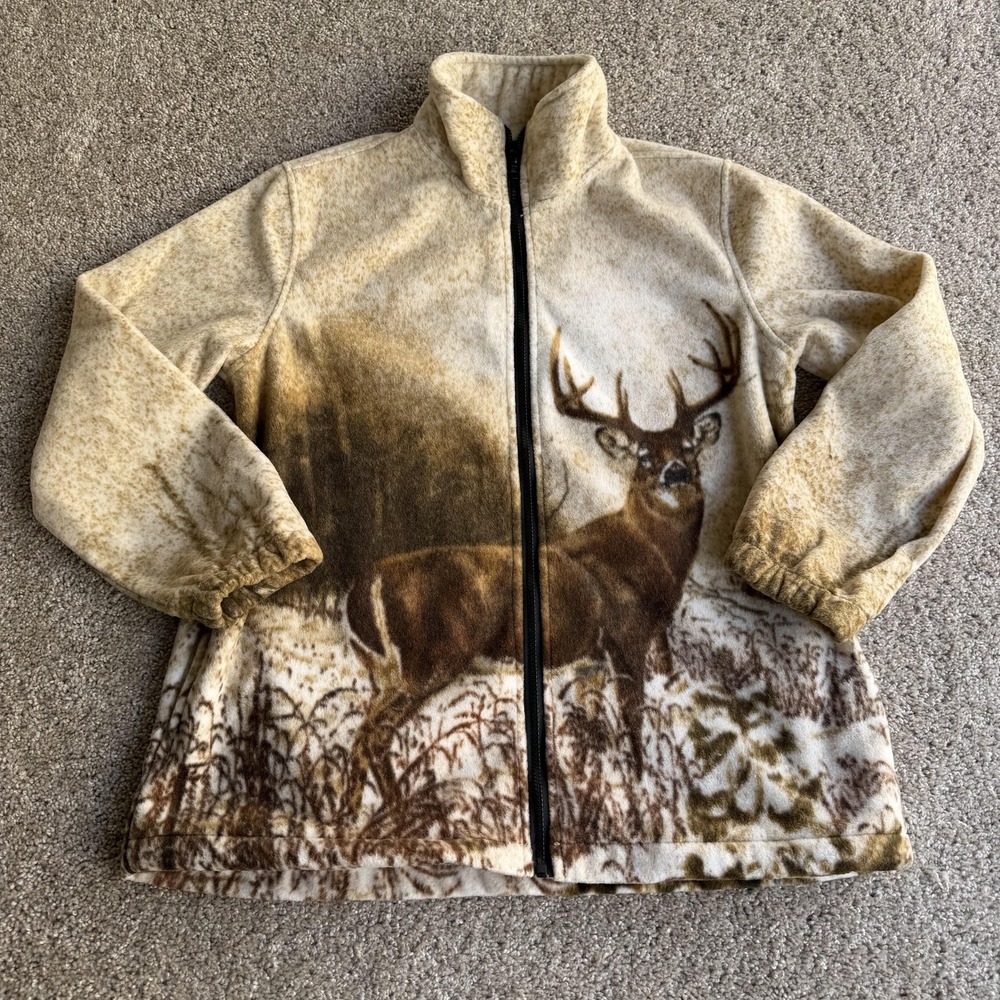 Vintage Collections Etc Jacket Women M Brown Fleece Zip Deer Buck Print Wildlife